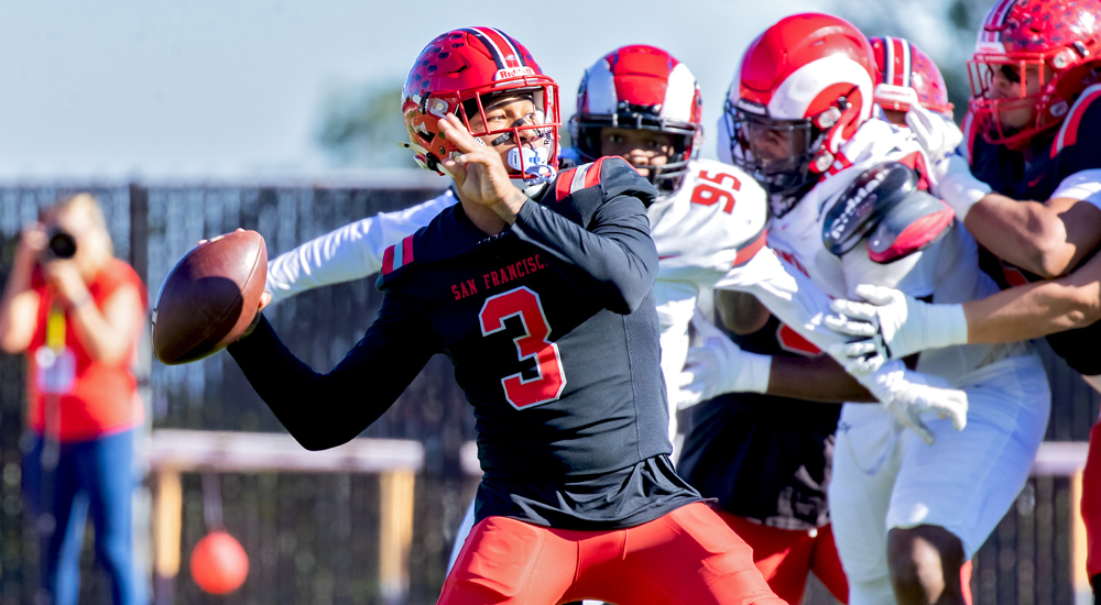 Darius Clark-James threw for 357 yards and 2 TDs while running for 142 yards and 3 TDs in the playoff loss to Fresno City. (Photo by Eric Sun)
