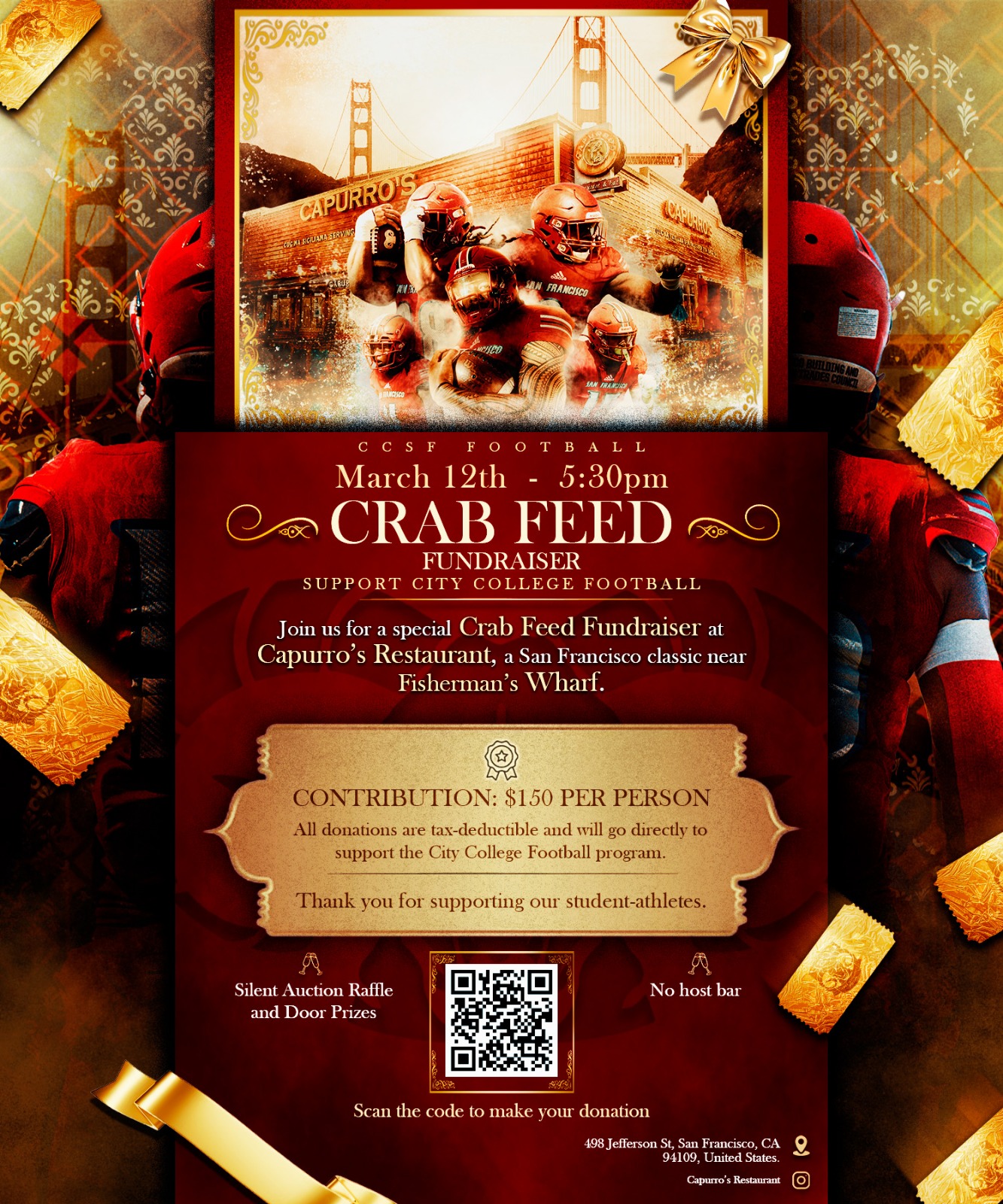 CCSF Football to Host Inaugural Crab Feed Fundraiser