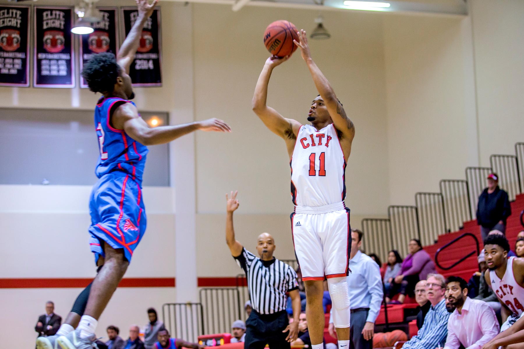 Eddie Stansberry hits one of his five three-point field goals against West Hills