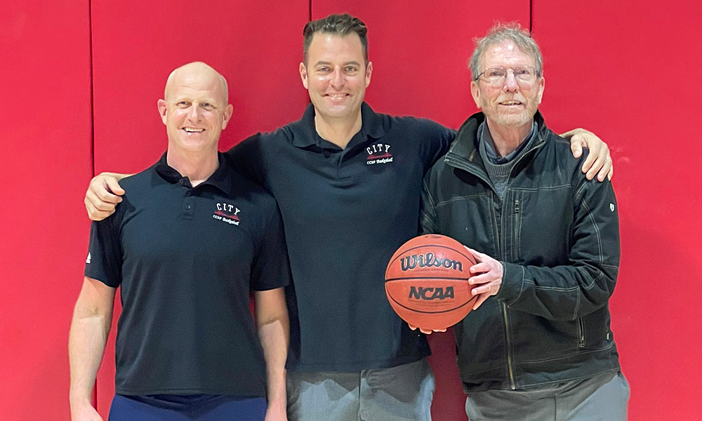 CCSF coaches Adam D'Acquisto, Justin Labagh, and Tom McNichol following their 500th win as a staff together.