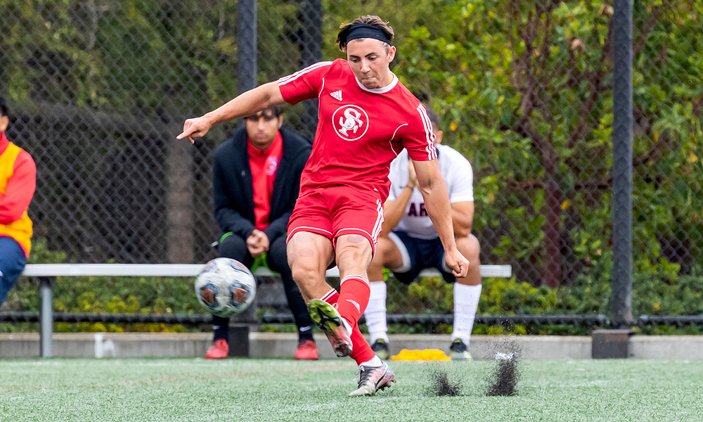 Stone Garland scored for the Rams in their 2-1 loss to No. 3 Foothill (Photo by Eric Sun)