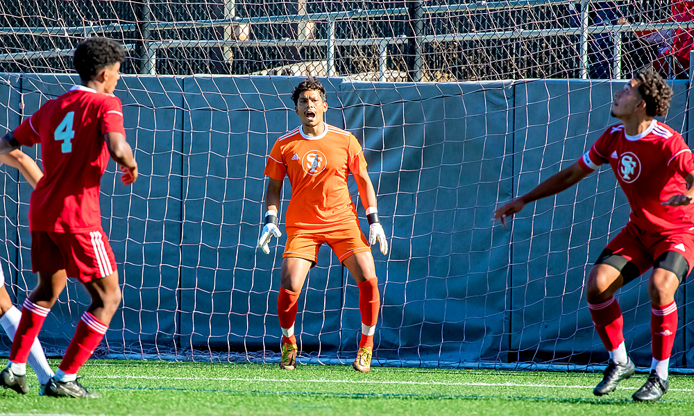 Starting goalkeeper Fernando Escobedo is one of 12 sophomores on the Rams 2022 roster. (Photo by Eric Sun)