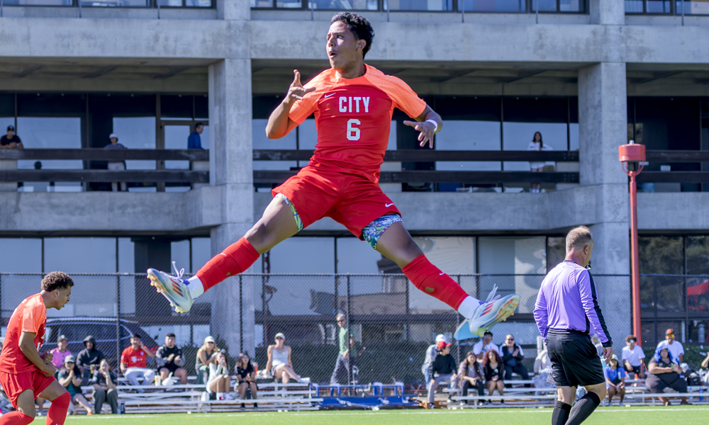 Chris Jackson celebrates his goal against Skyline on Friday. (Photo by Eric Sun)