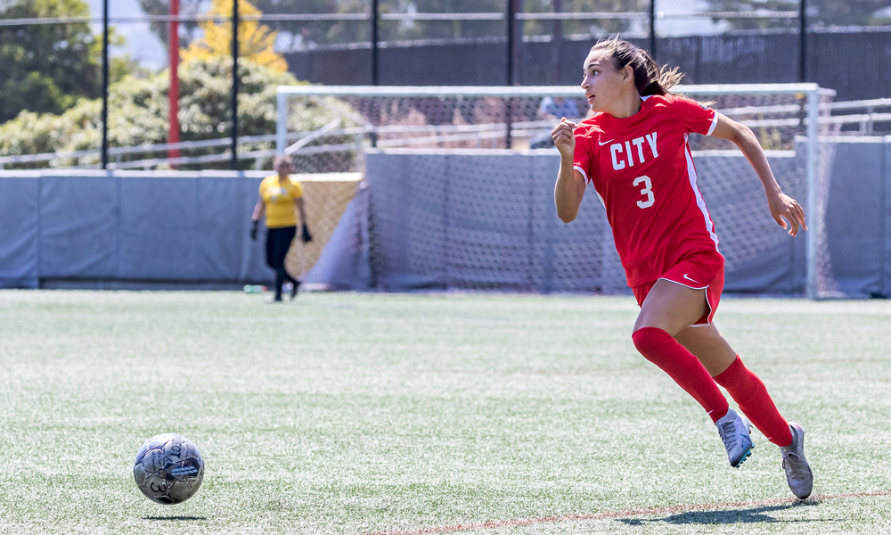 Angelina St. Denis had a pair of assists in the win at American River. (Photo by Eric Sun)